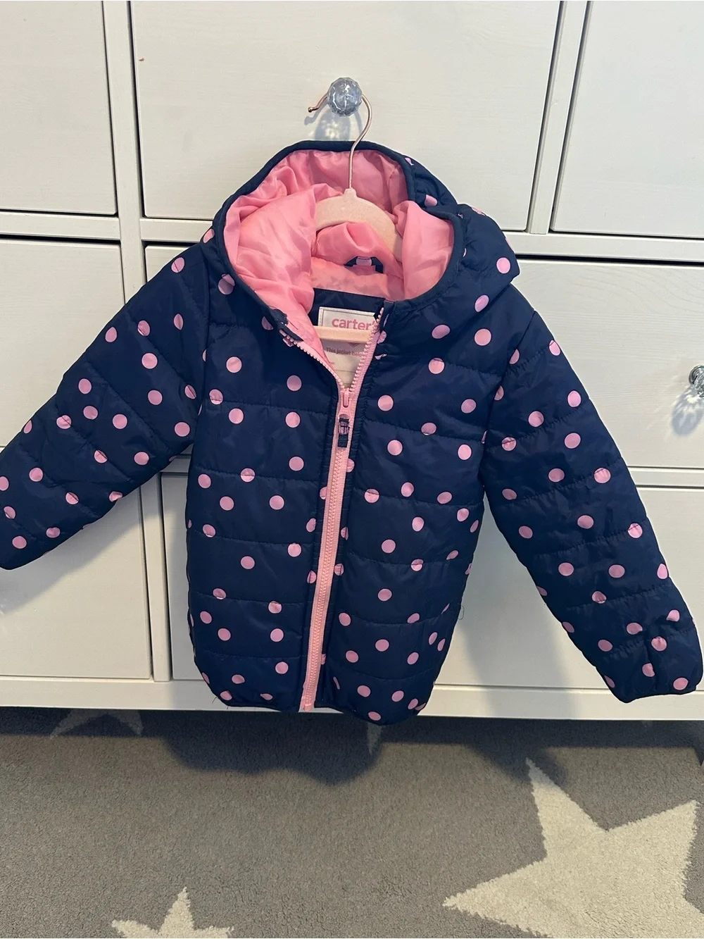 Carter's Navy Blue Puffer Jacket with Pink Polka Dots